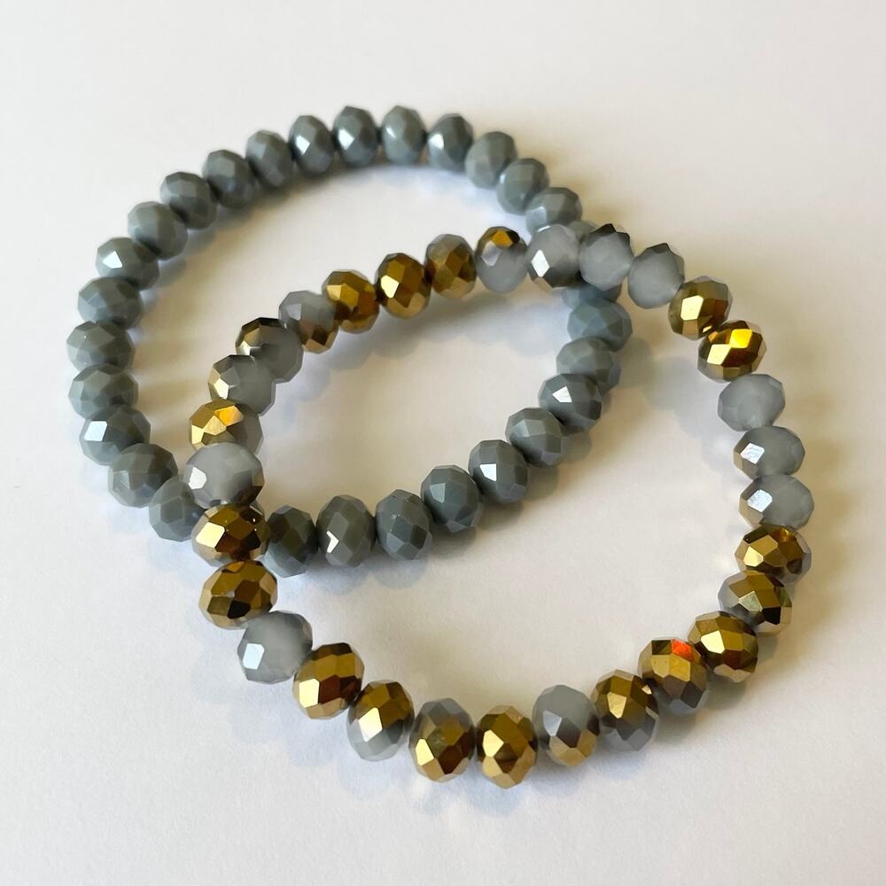 2 Piece Electroplated Faceted Austrian Crystal Bracelet Set ~ 7”